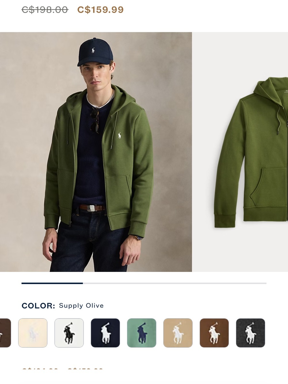 Polo by Ralph Lauren Double-Knit Full Zip Hoodie Olive Green